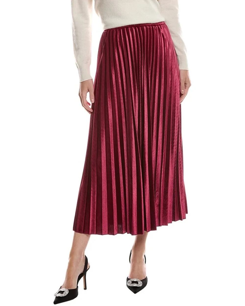 Anne Klein Pull-on Pleated Skirt Red Ruby Size L 3929